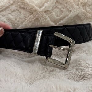 Michael Kors Black Quilted Belt with Silver Buckle from Michael Kors